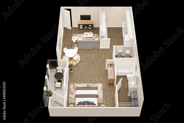 Fototapeta 1bhk 2bhk 3bhk with parking  3D floor plan 3d modelling render concept .