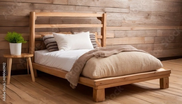 Obraz bed with pillows,ai generated 