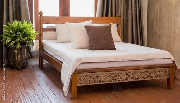 Obraz bedroom with bed,ai generated 