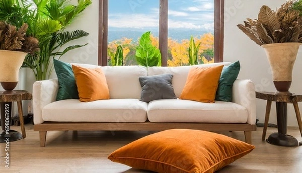 Obraz Sofa with white pillow ,ai generated 