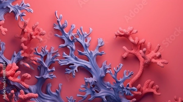 Fototapeta 3D algae and corals on a colored background.