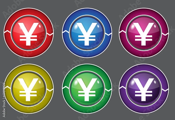 Obraz Yen Currency Sign Circular Vector Colorful Web Icon Set Button