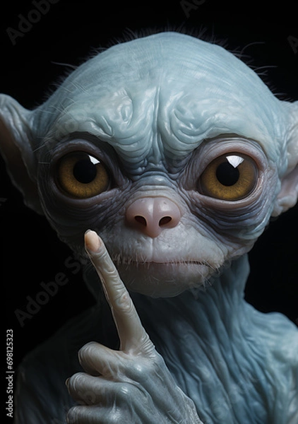 Fototapeta Youthful Alien Serenity: Innocent Amber Eyes & Gentle Hush - Portrait of Wonder & Secrecy in Sci-Fi - Alien Wonder - Mysterious ET.