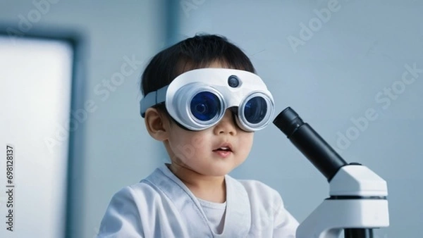 Fototapeta child doing STEM, virtual reality, technology