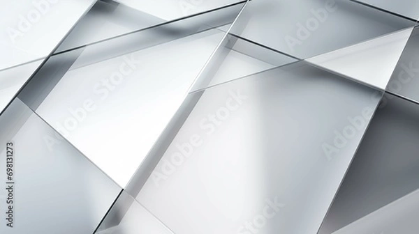 Obraz A white and gray transparent mirror sheet background with a geometric pattern of colorful triangles of different sizes and shapes arranged