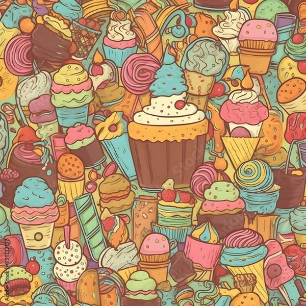 Fototapeta a pattern of colorful cupcakes, ice cream and other sweets