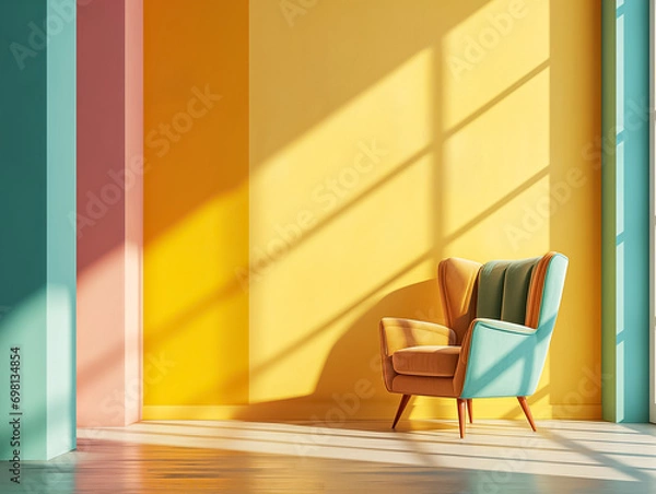 Obraz Colorful armchair on colorful wall interior design