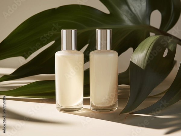 Fototapeta empty bottle of the euphoria cream lying on top of a white linen,  skin care skin care package