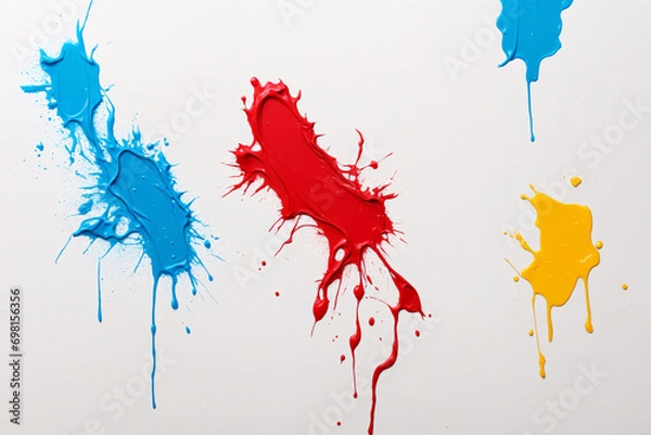 Fototapeta Colored paint splashes isolated on white background. Colorful paint splashes.
