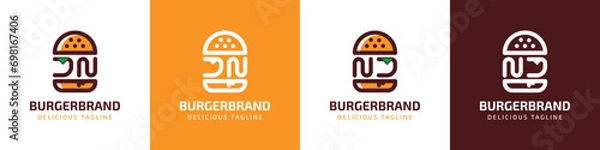 Fototapeta Letter JN and NJ Burger Logo, suitable for any business related to burger with JN or NJ initials.