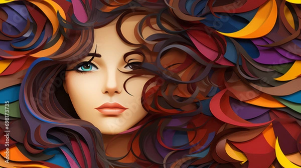 Fototapeta Abstract face of a beautiful woman seamless illustration, pattern in the style of Colorful Minimalism