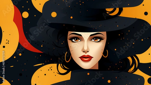 Fototapeta Abstract face of a beautiful woman seamless illustration, pattern in the style of Colorful Minimalism