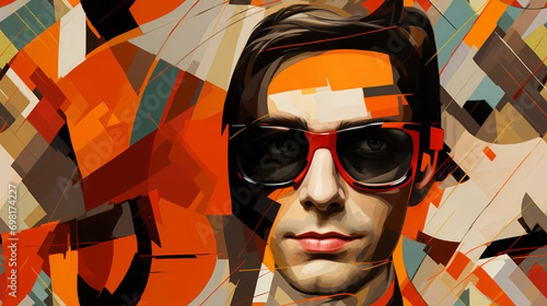 Fototapeta Abstract face of a man seamless illustration, pattern in the style of Colorful Minimalism