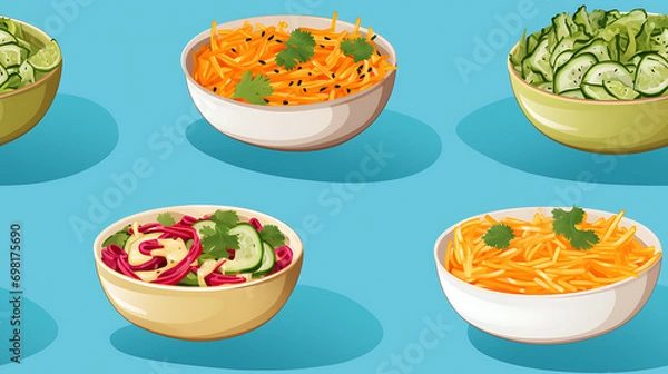 Obraz Vegetable seamless pattern with cute drawing seamless pattern. Healthy nutrition cartoon texture.