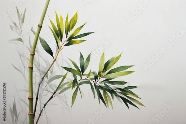 Obraz bamboo tree leaves branches on a white background