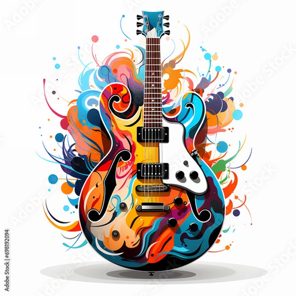 Fototapeta Rock and Roll. Grunge print with guitar. Vintage retro design symbol icon logo