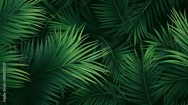 Fototapeta Vector Graphic of Green Palm Leaves Creating a Tropical and Exotic Background, Green Background