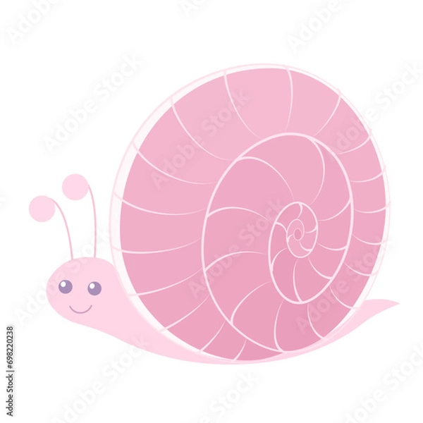 Fototapeta Illustration of little cute cartoon styled smiling snail. Print for baby, kids.
