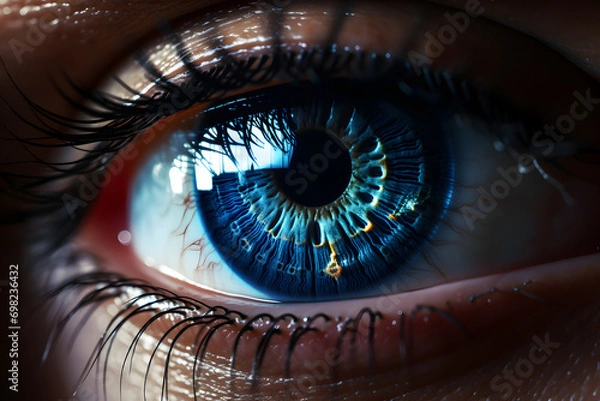 Fototapeta Perfect eye close up macro vision concept, the vision of the future and healthy life concept. View precise to the target.