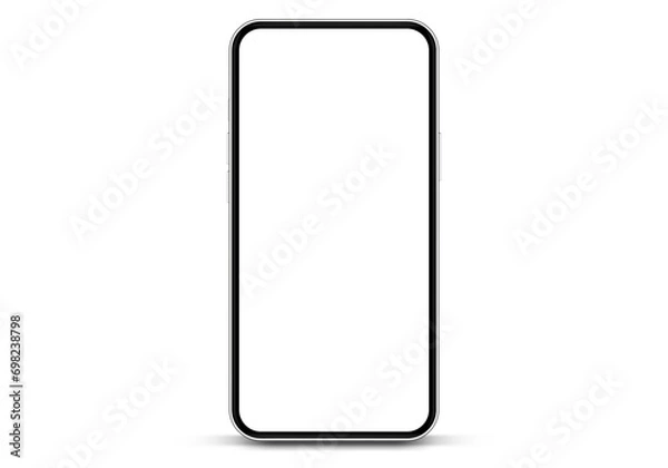 Fototapeta 3D realistic high quality smartphone mockup with isolated background. Smart phone mockup collection. Device front view. 3D mobile phone with shadow on white background.