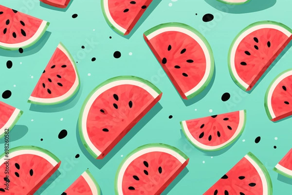 Fototapeta Watermelon summertime pattern background illustration, hand drawn style for print or web design