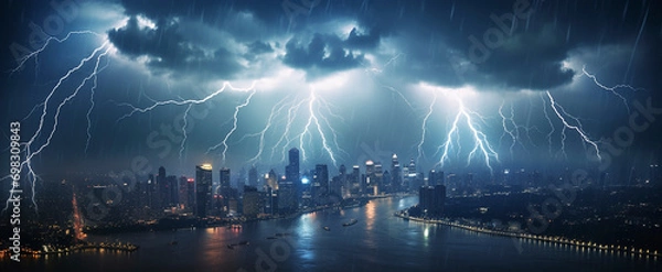 Obraz lightning rain over the city