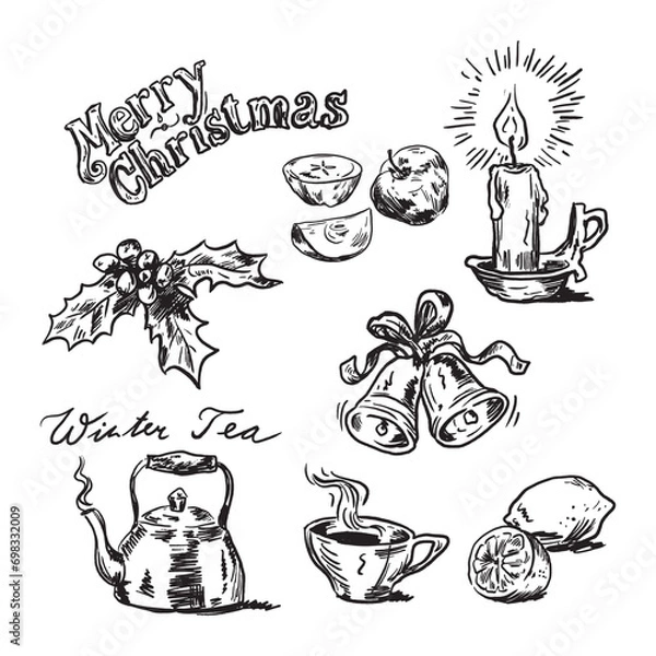 Obraz hand drawn set christmas