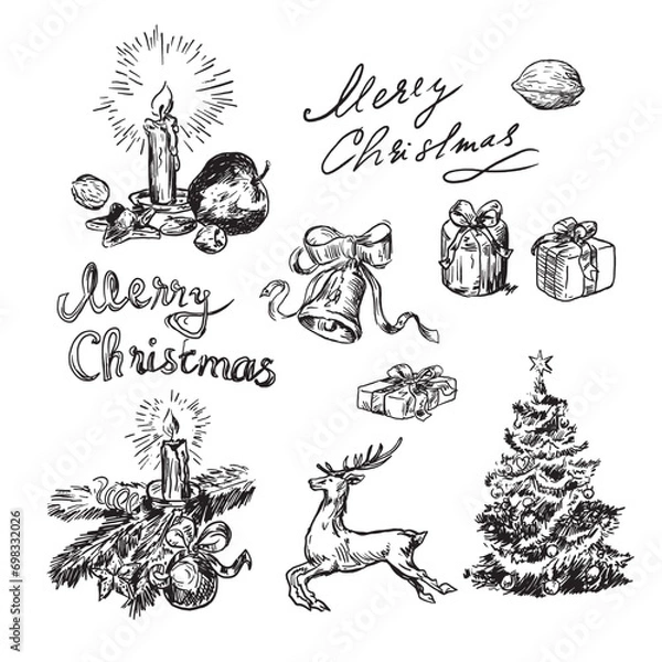 Fototapeta set of hand drawn illustrations christmas