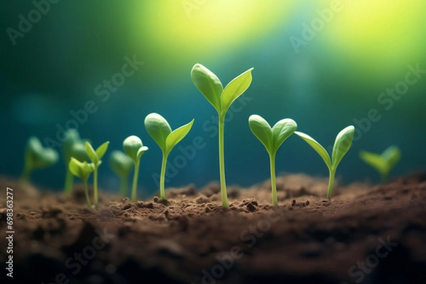 Obraz 春の訪れを感じさせる、土から緑の新芽が顔を出す様子