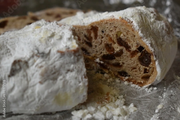 Fototapeta Homemade stollen cut in half