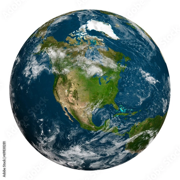 Fototapeta Planeta Ziemia z chmurami. Ameryka północna.