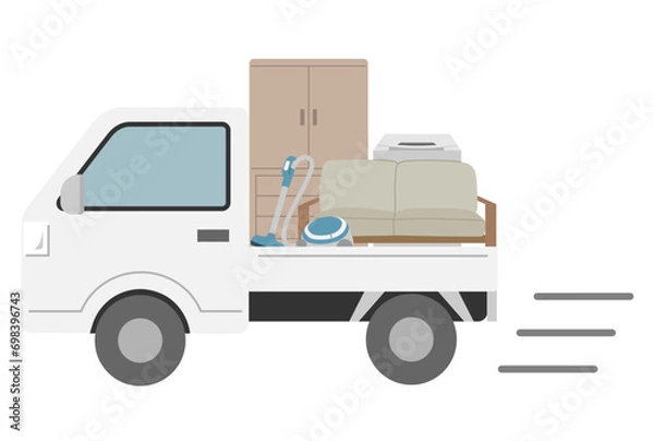 Obraz 不用品を積んだ走る軽トラック