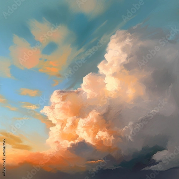 Fototapeta Generative AI, Serene Sky with Fluffy Clouds