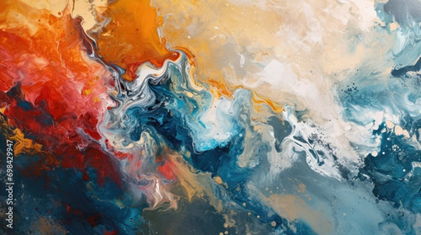 Fototapeta Fluid and flowing strokes of warm to cold color temperature paint, abstract texture, soothing colors and contrast, multicolor sensory 