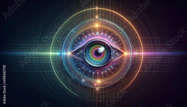 Fototapeta Digital Eye: Minimalist AI vision concept with sleek design and calming gradients