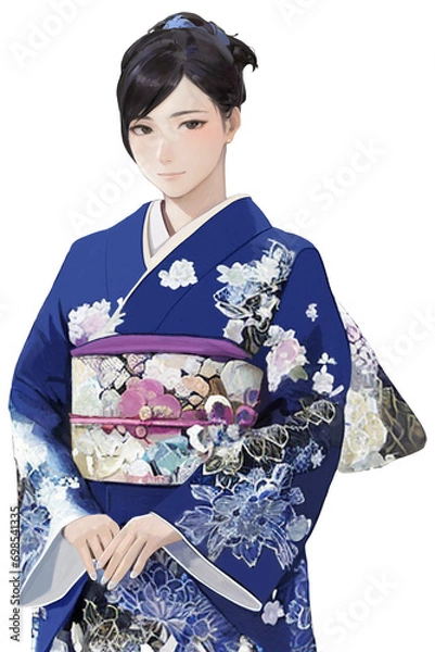 Fototapeta 青色の振袖を着た女性