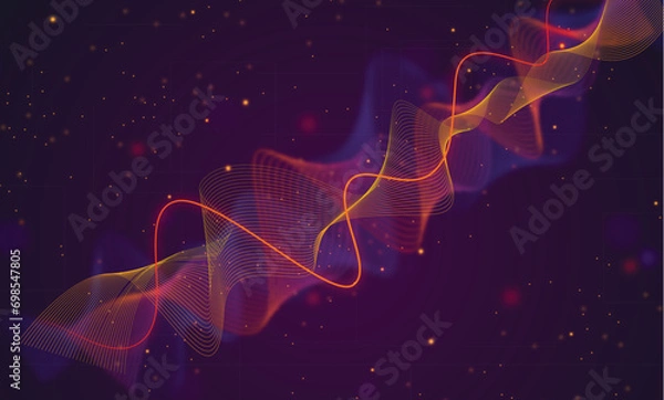 Fototapeta Gradient violet and orange equalizer wave background.