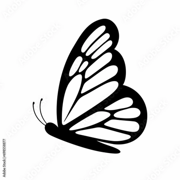 Fototapeta Abstract silhouette of a sitting butterfly with a beautiful wing on a white background. Vector illustration