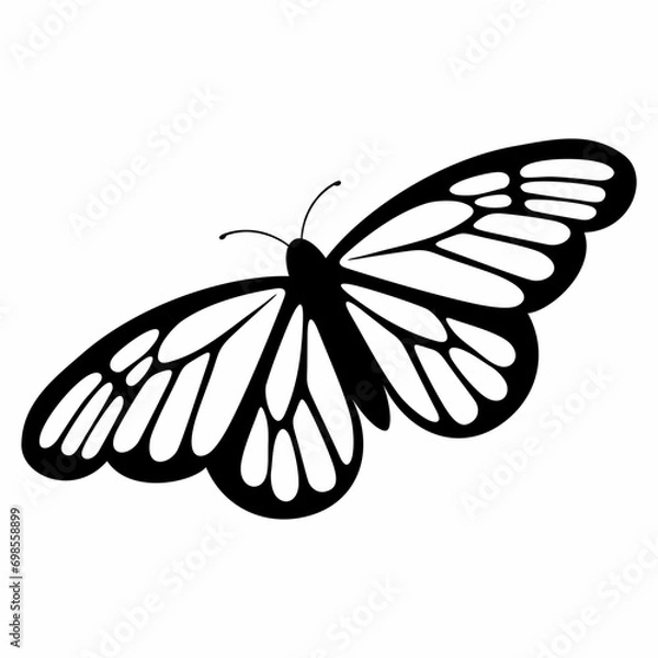 Fototapeta Openwork abstract silhouette of a butterfly on a white background. Vector illustration
