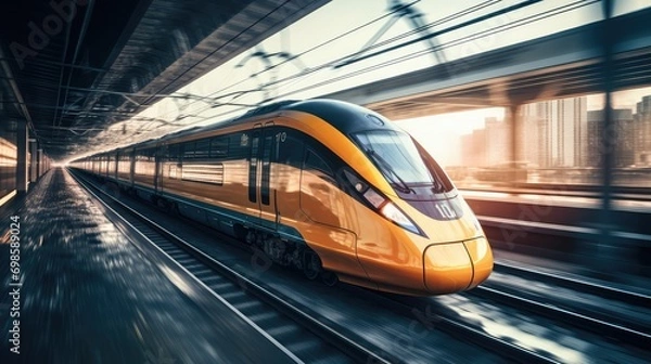 Obraz Modern speed train in motion. AI generated.