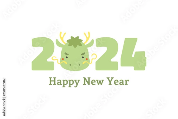Obraz 2024 Chinese Lunar New Year cute cartoon dragon, isolated on white. Flat style vector illustration. Asian zodiac sign. Design concept for CNY, Seollal, Tet holiday card, banner, poster, decor element