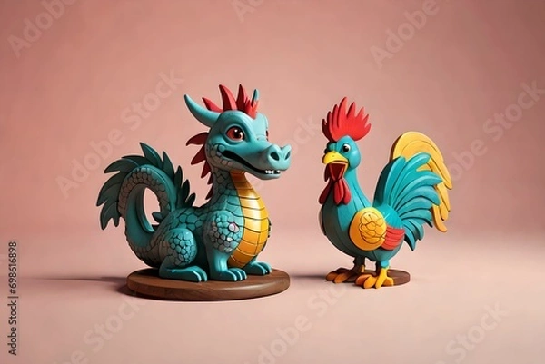 Fototapeta cute 3D dragon cartoon symbol of 2024. Chinese new year 2024 Festival AI generated Generative AI,  year of the dragon, the Chinese zod