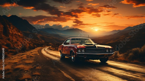 Fototapeta Driving into the Horizon: Exploring the Thrills of Speed, Nature, and Adventure, generative AI