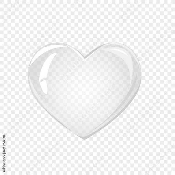 Fototapeta Transparent heart. Valentines day. Soap bubble, crystal glass heart. Beauty product, moisture, skincare transparent bubbles top view, scatter splashes