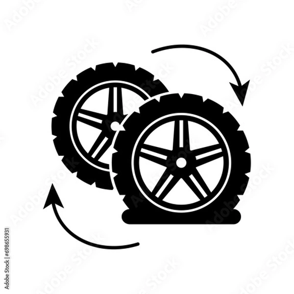 Fototapeta Car wheel changing icon. Wheel tyre service symbol isolated on white background. Vector illustration of tire change. Replacing flat tire sign for web, app, banner, logo.