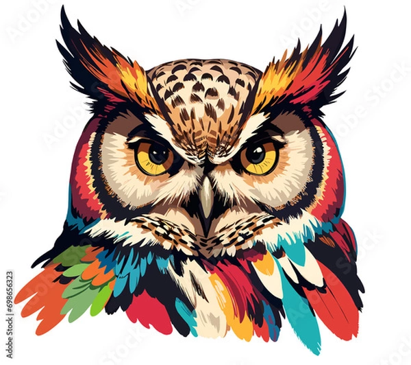 Fototapeta Owl with bright colorful feathers