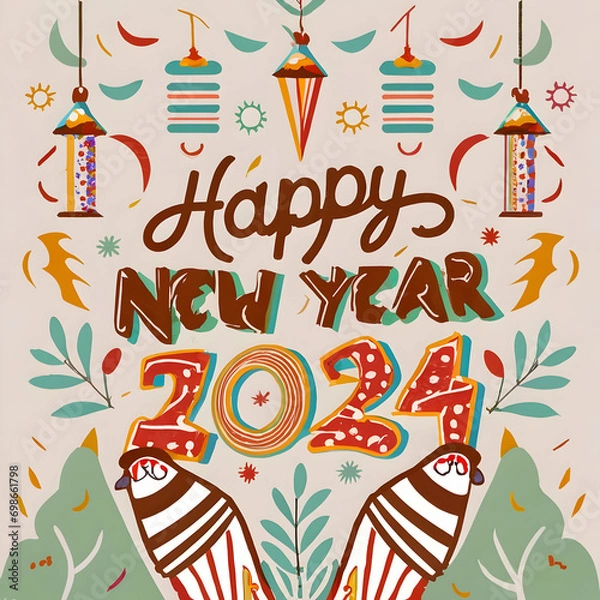 Fototapeta Pop the bubbly, 2024's calling!  Let's rewrite the rules.