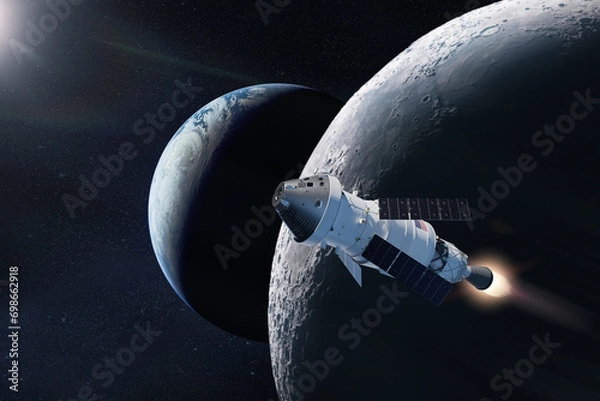 Fototapeta Orion spacecraft near to the Moon surface. Artemis space mission. Elements of this image furnished by NASA.