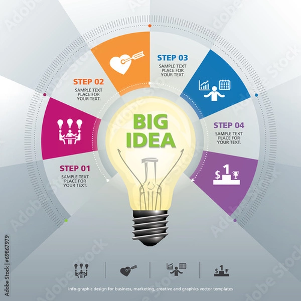 Obraz BULB ICON WITH IDEA CONCEPT INFO GRAPHIC