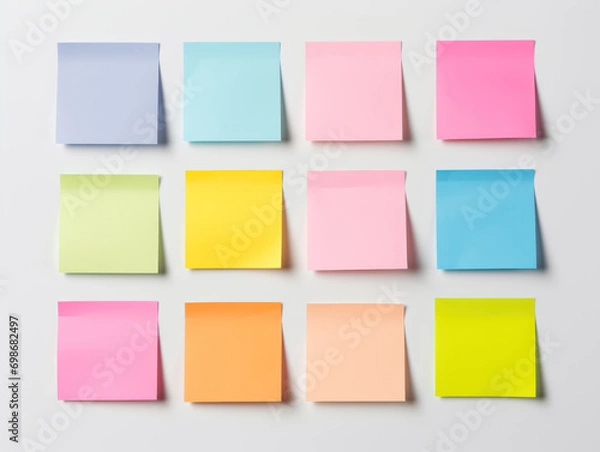 Fototapeta Colorful sheets for sticky notes on white background